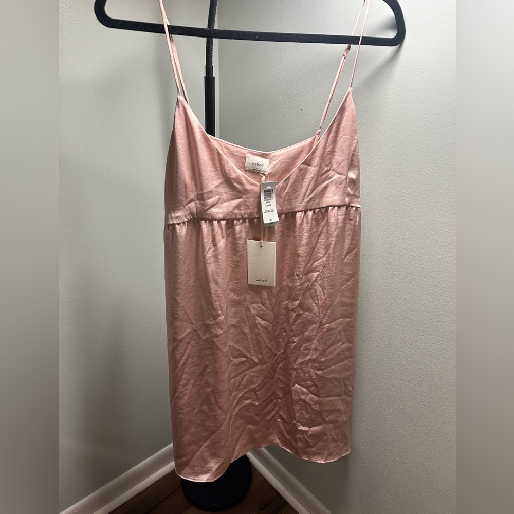 Wilfred by Aritzia  Blush Pink Satin Slip with Spaghetti Straps